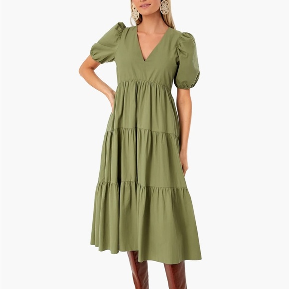 Tuckernuck Hyacinth House Green Tiered Penny Midi Dress - Picture 1 of 6